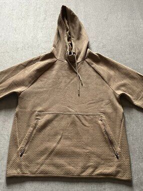FLX Waffle Sweater Hoodie Men Small Tan Pullover Pockets Travel Zip Pouch Active